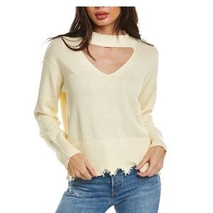 525 America Gigi V neck cut out distressed sweater medium butter yellow cotton